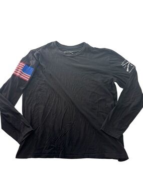 Grunt Style Black Long Sleeve Tee Military American Flag Sleeve Mens Size XXL
